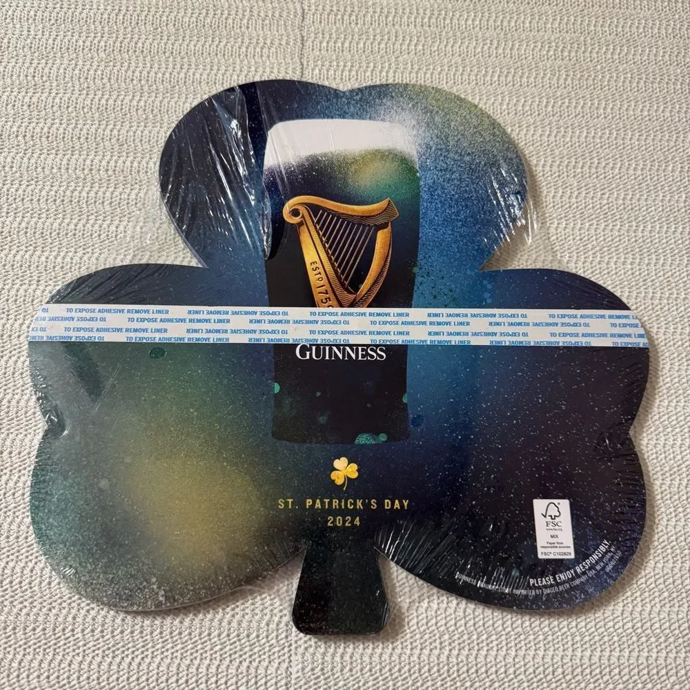 Guinness Shamrock 25 Pack with Gold Harp and Blue-Green Hues Promotional Cut Out